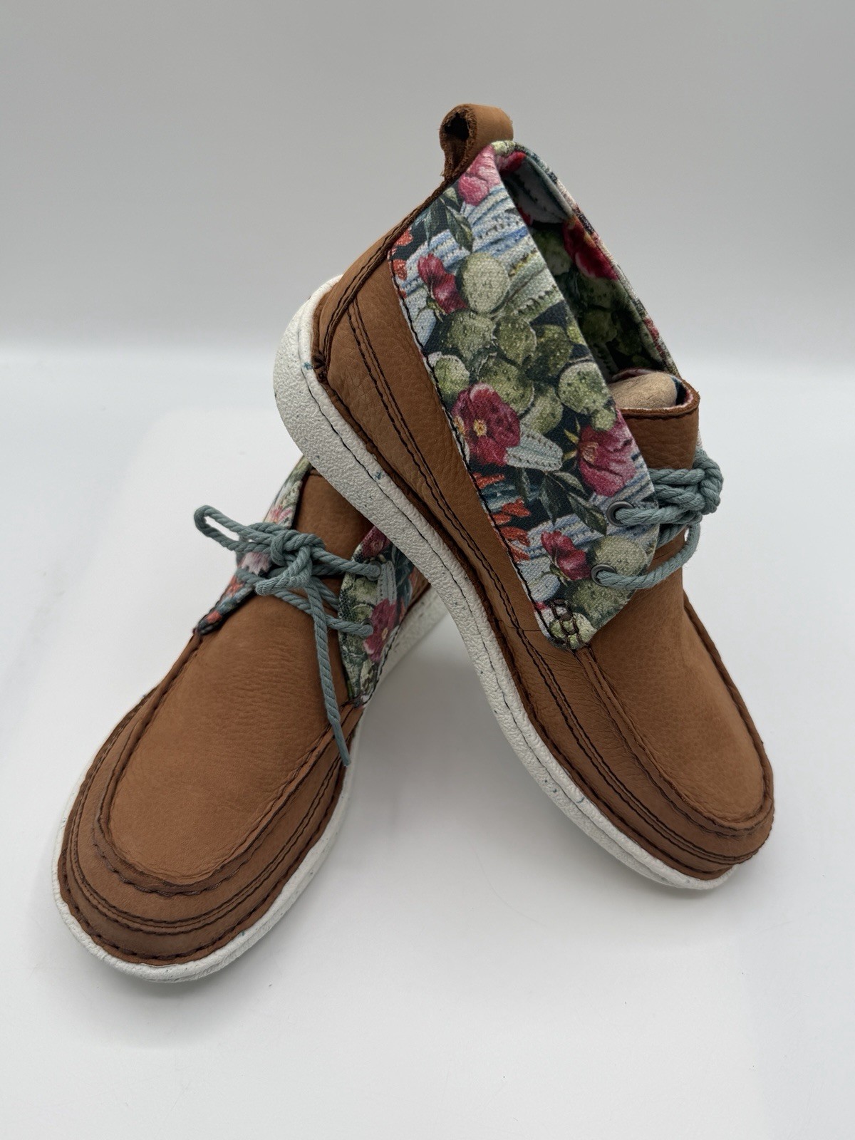 Justin Boots Breezy Chukka Booties,Womens 6,Cactus Floral,Tan,Casual,Cowhide Lea