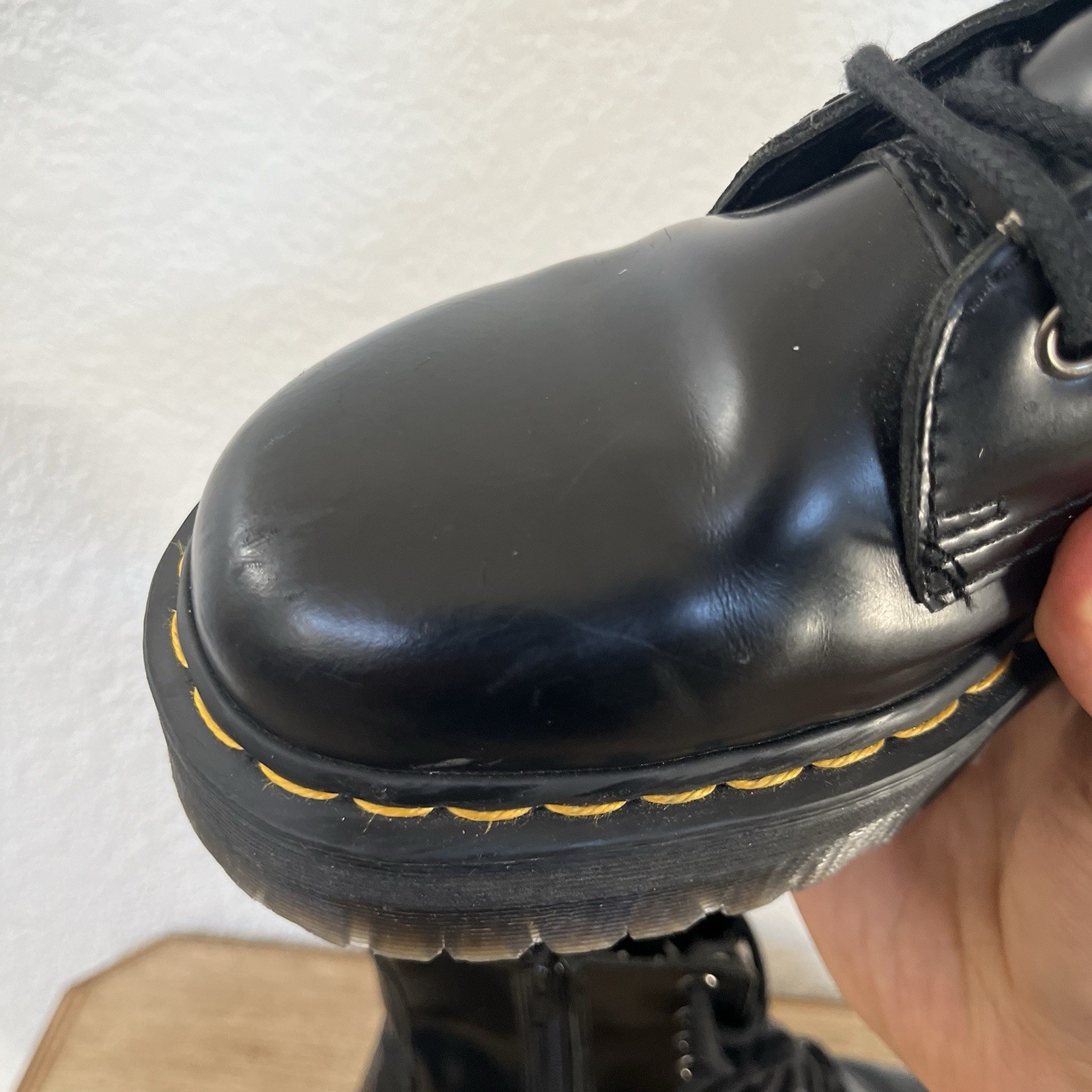 Dr. Martens Jadon Smooth Leather Platform Boots Black Womens Size 8 Polished