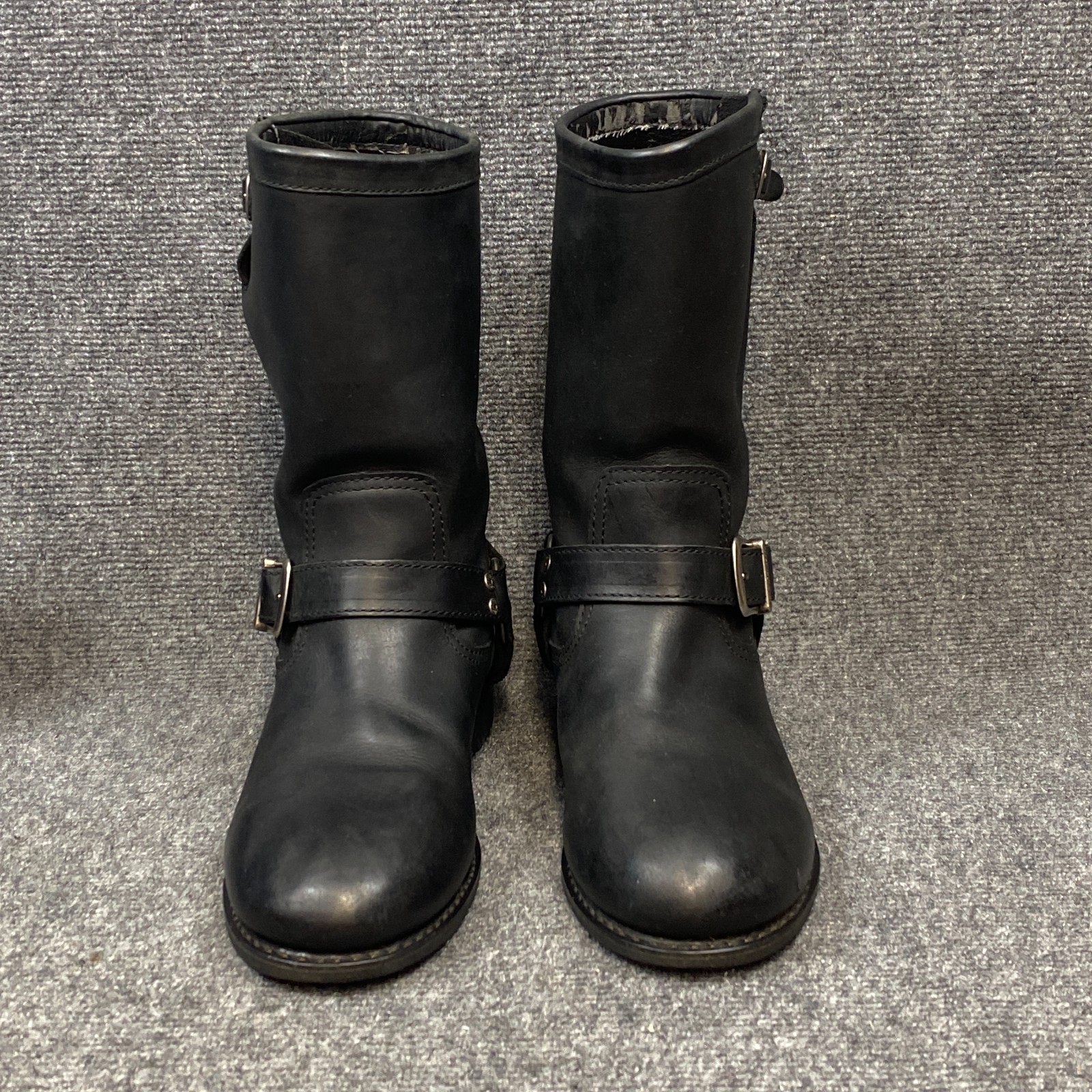 Harley Davidson Womens 10.5 Black Leather Harness Motorcycle Boot Dual Buckle