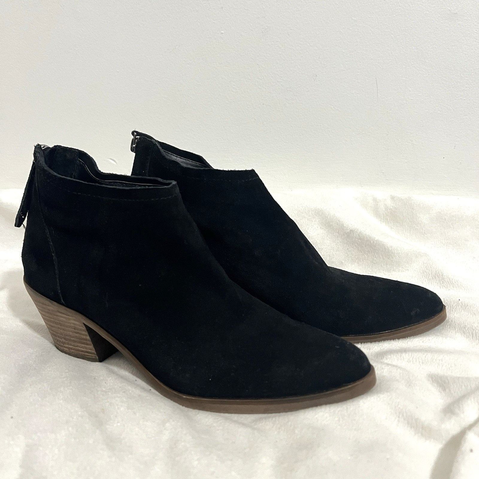 Dolce Vita Elisa Suede Ankle Boots Size 10 Black Leather Booties Minimalist Boho