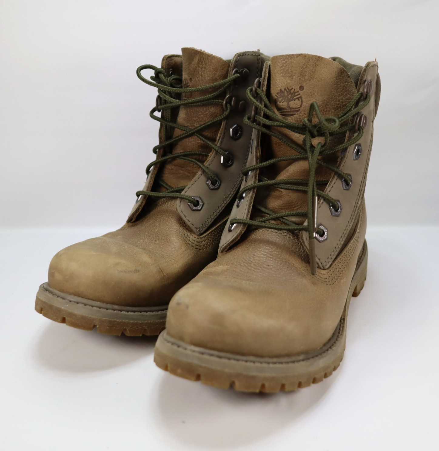 Timberland 6″ Premium Womens Size 7.5 Brown Gray Leather Nubuck Boots A19C2 5247