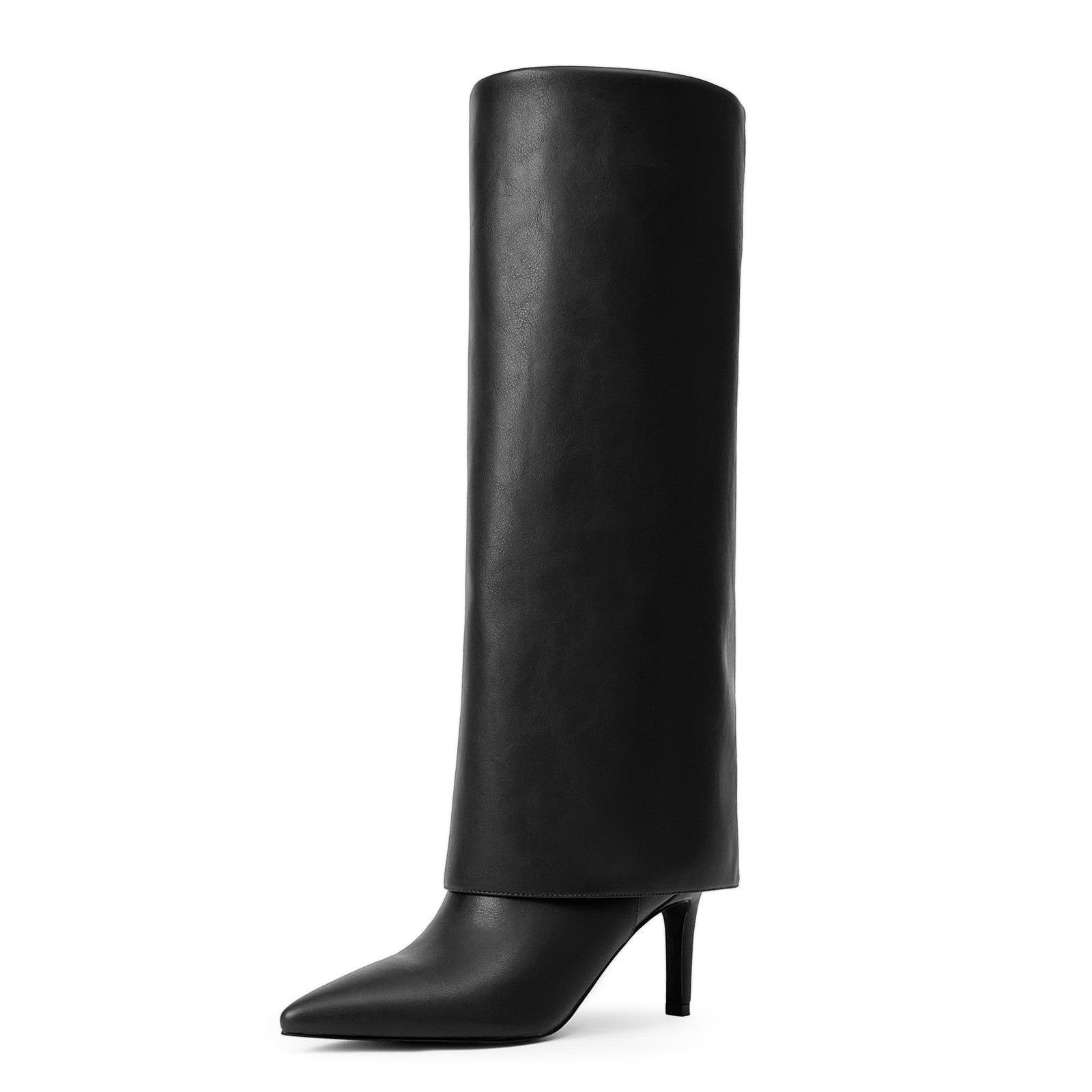 Black Boots Fold Over Knee High Boots Pointed Stiletto Heeled Tall Long Boots…
