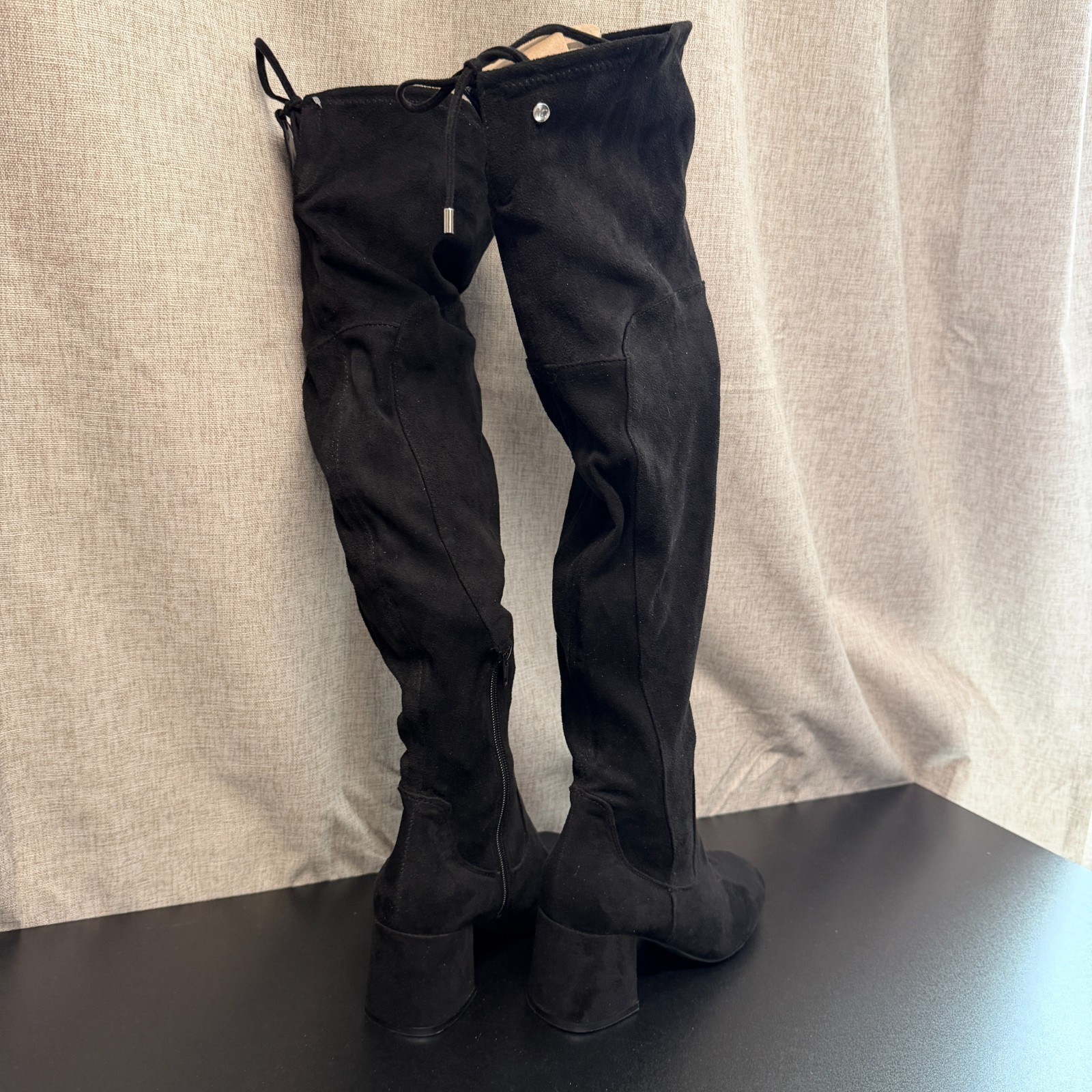 Liz Claiborne Over The Knee Boots Women’s 7.5M Black Suede Block Heels Timeless
