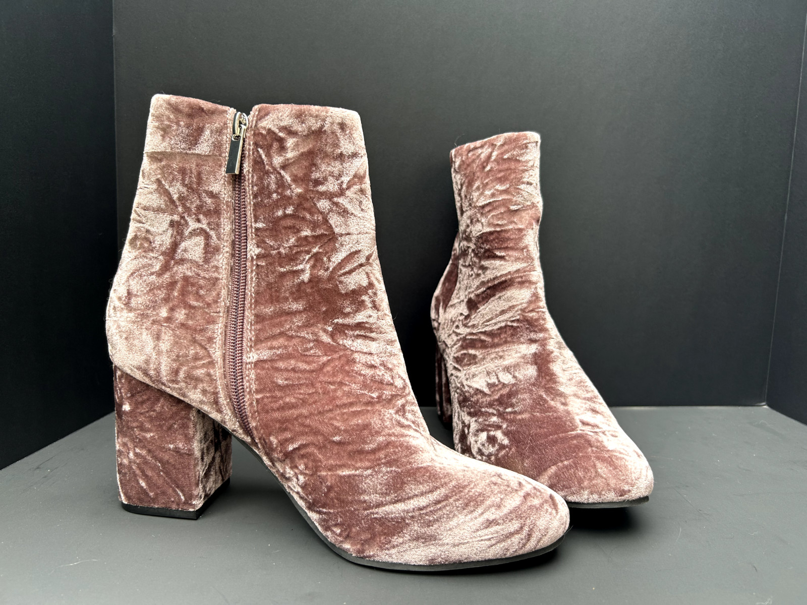 Pink Lily Crushed Velvet Boots in Color Mauve in Size 10