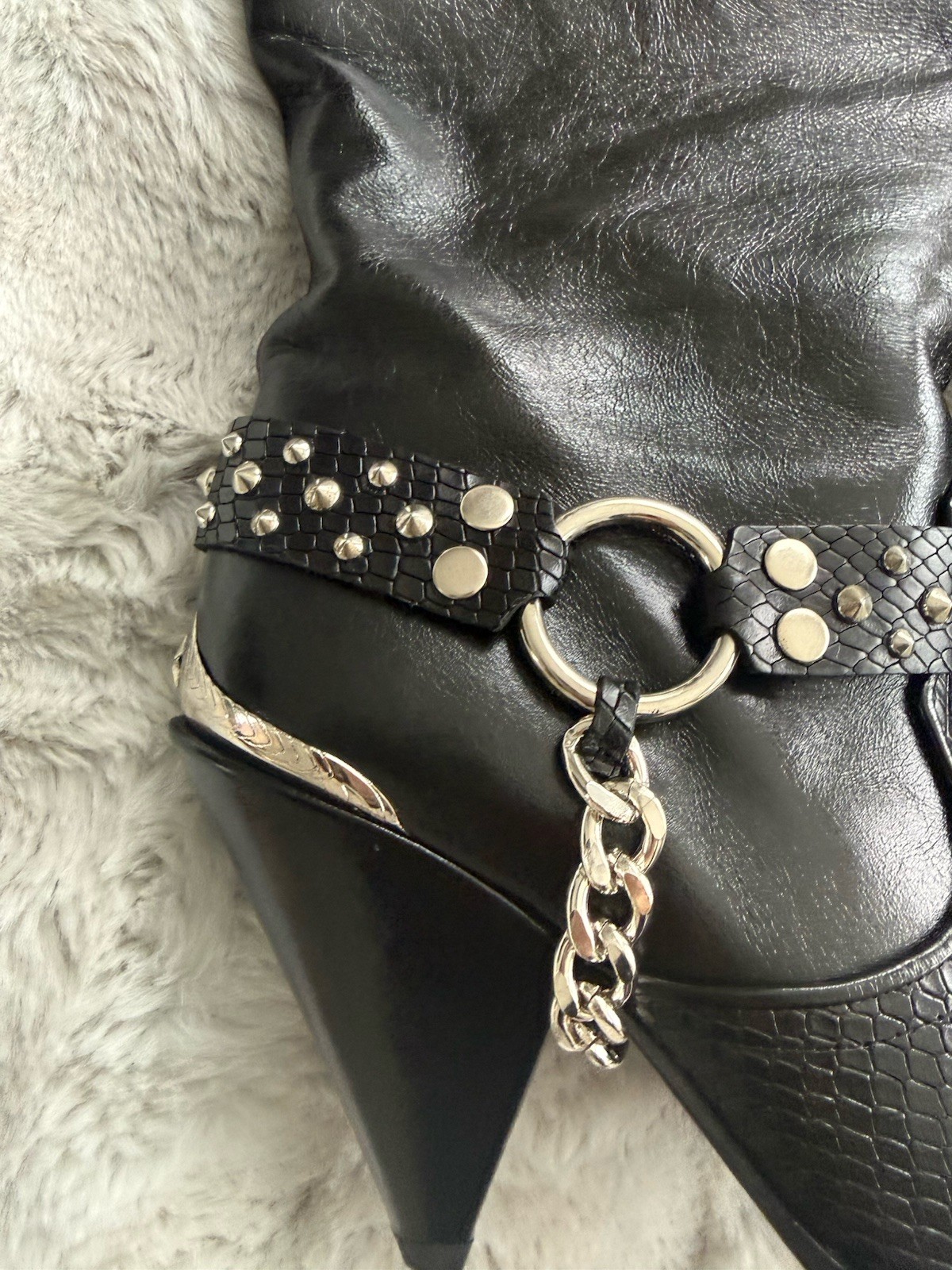 The Kooples High Boots Black Leather Motorcycle Chain Stud Sz 39 $555