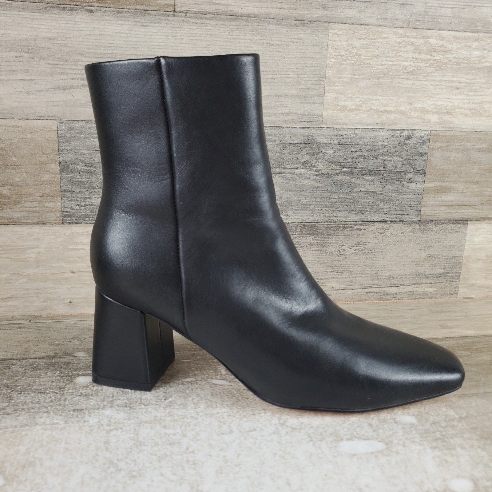 Marc Fisher LTD Floria Womens Boots Sz 6.5 Black Leather Side Zip Block Heel