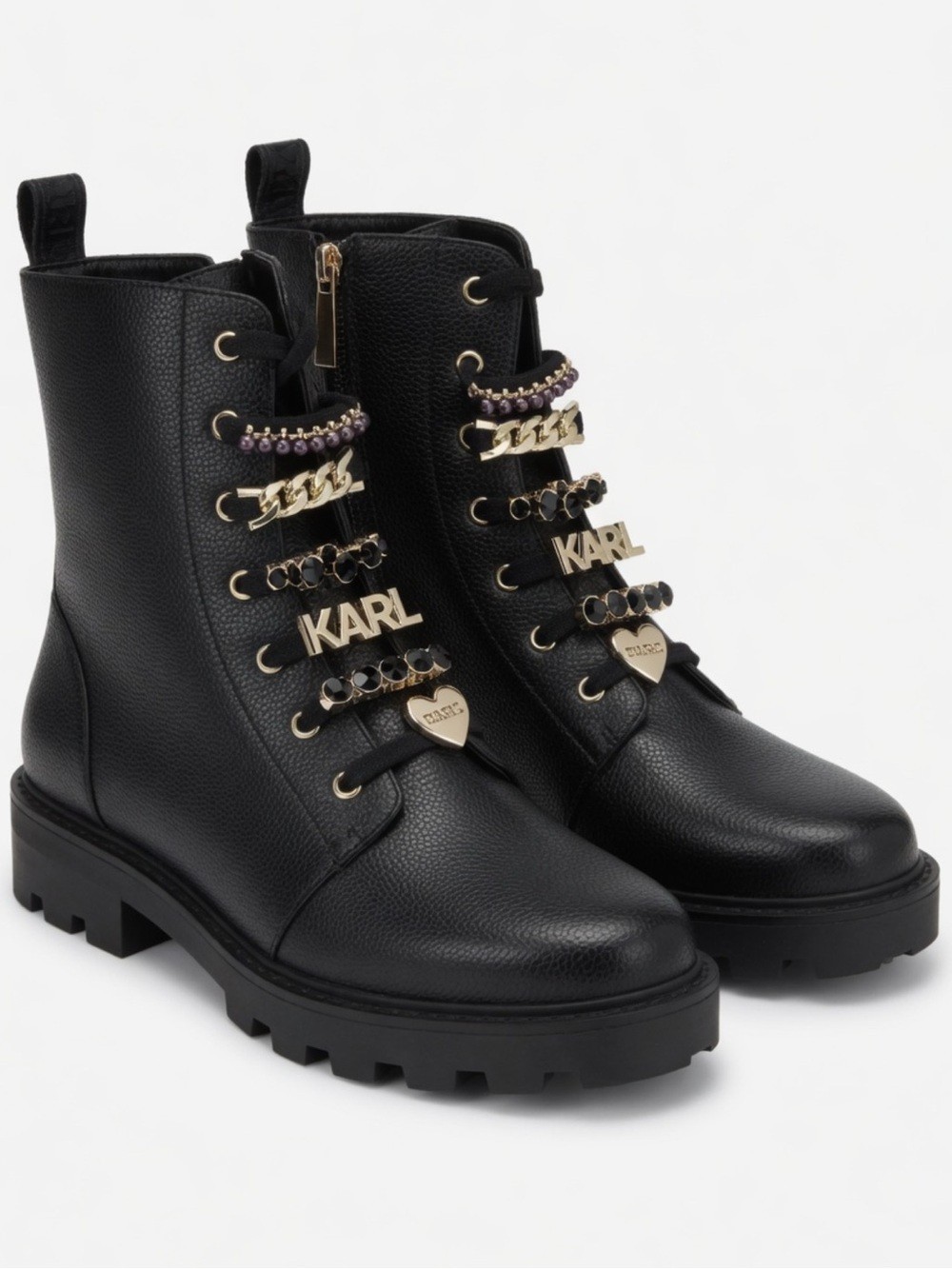 NEW $110 KARL LAGERFELD PARIS Mela Women’s Lace-Up Combat Boots Logo Zipper 10