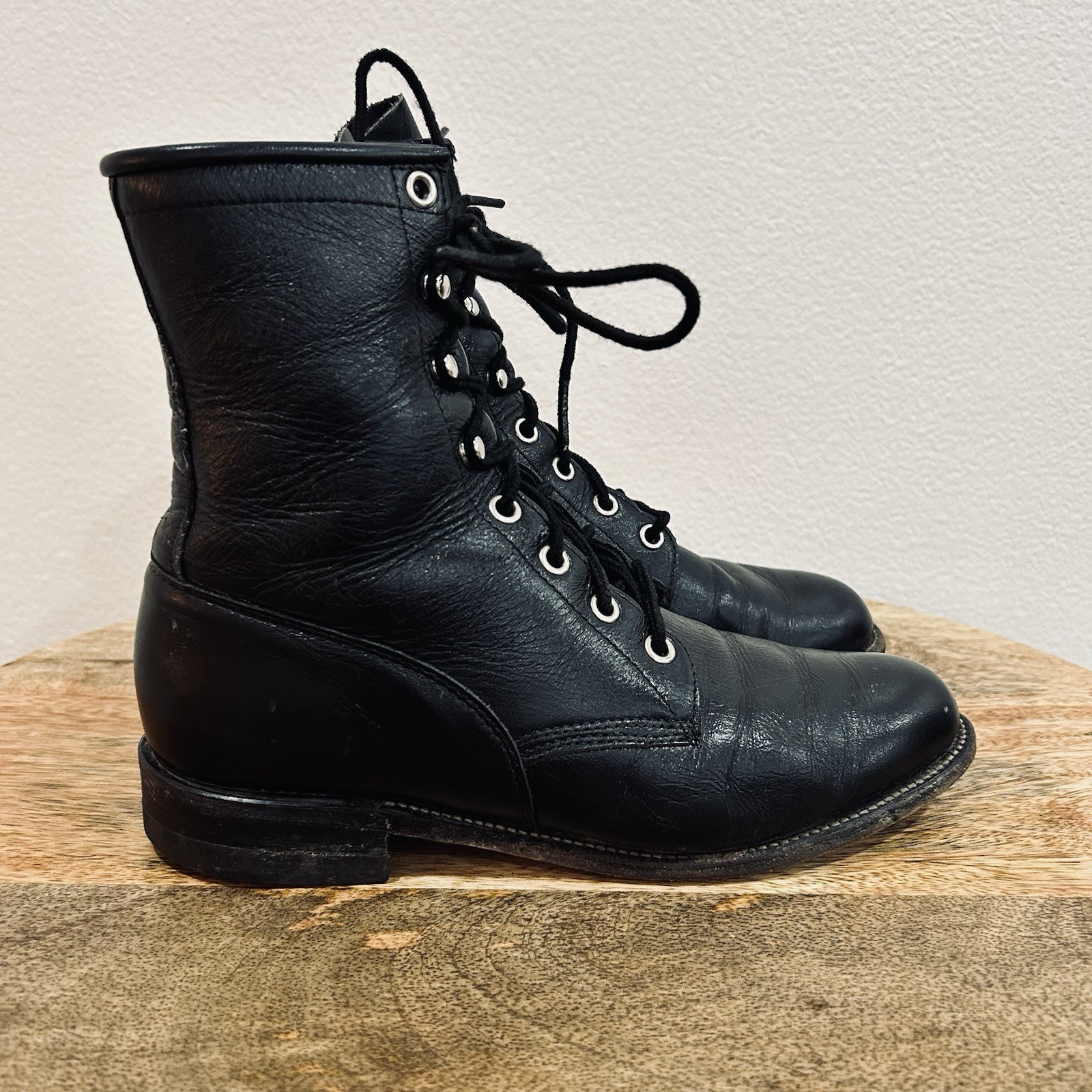 Women’s Justin Black Lace-Up Roper Cowboy Boots Size 6.5 C Style L0506