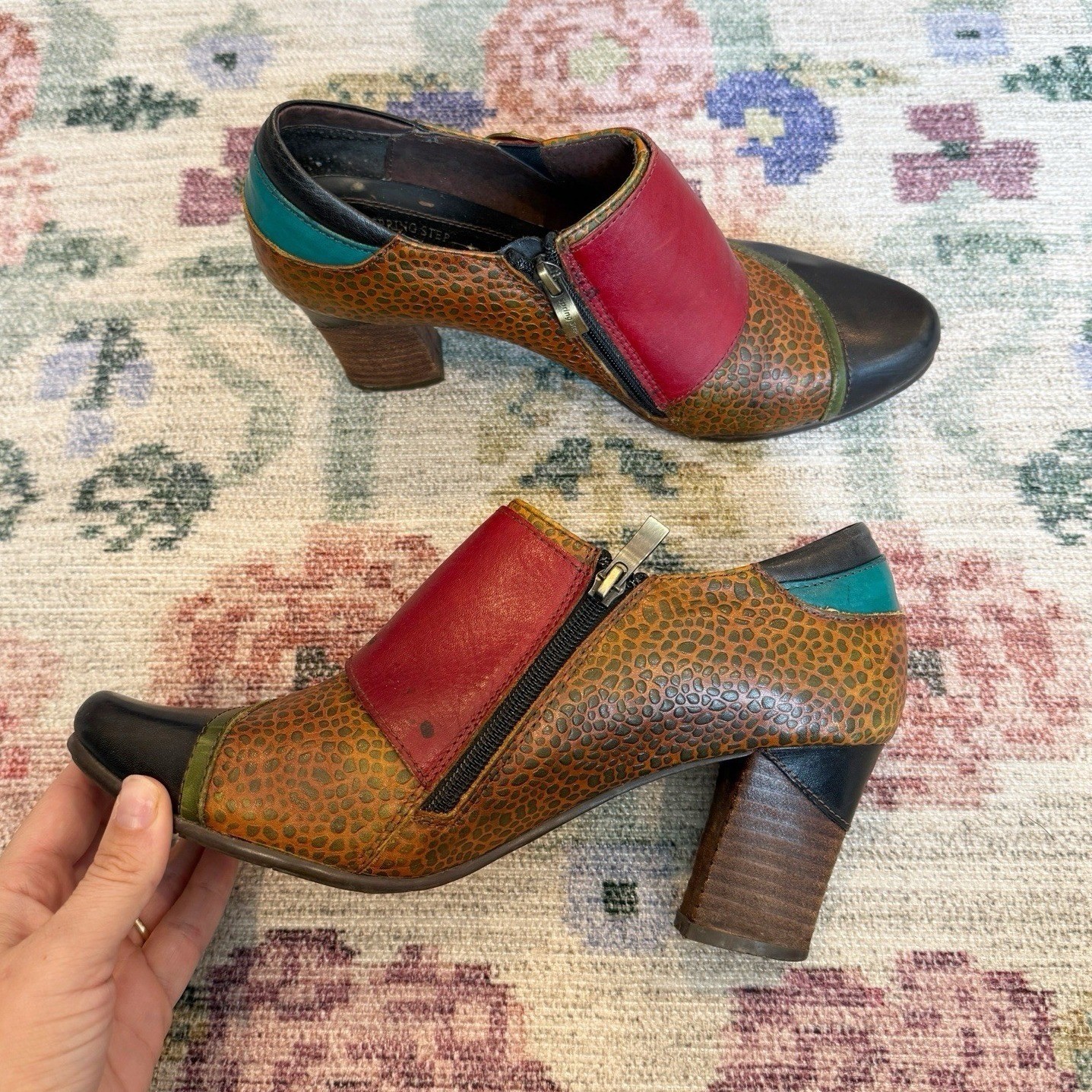 L’artise Spring Step Womens Colorblock Ankle Booties Size 41 Animal Print Artsy