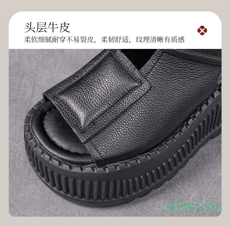 Women Retro Open Toe Sandal Real Leather Platform High Heel Thick Sole Boot Shoe