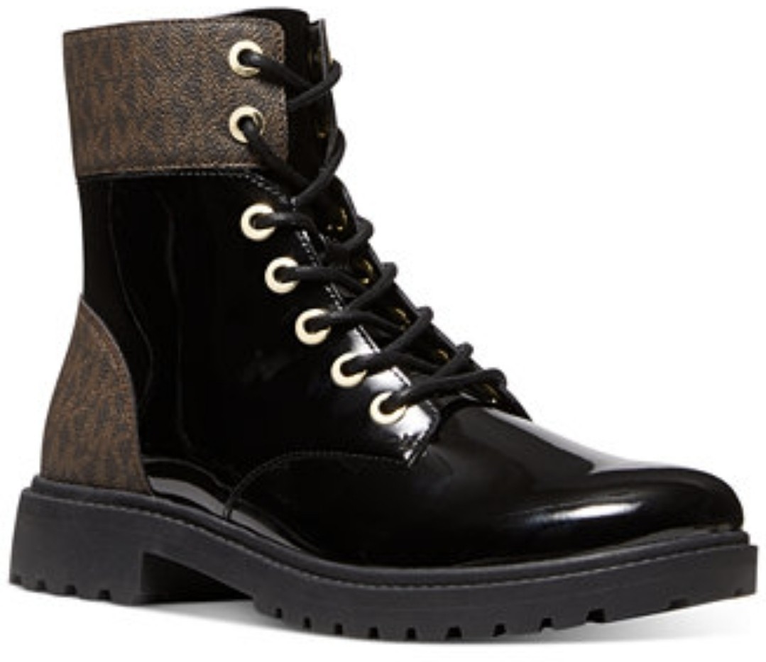 Michael Kors Alistair Bootie Black/Brown Signature Logo Print US 6 M NEW Combat
