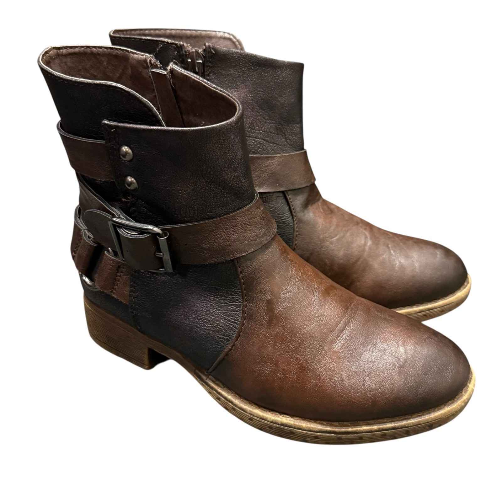 Patrizia by Spring Step Brown Moto Ankle Boots Women’s Size 36 (US 6) Faux Fur