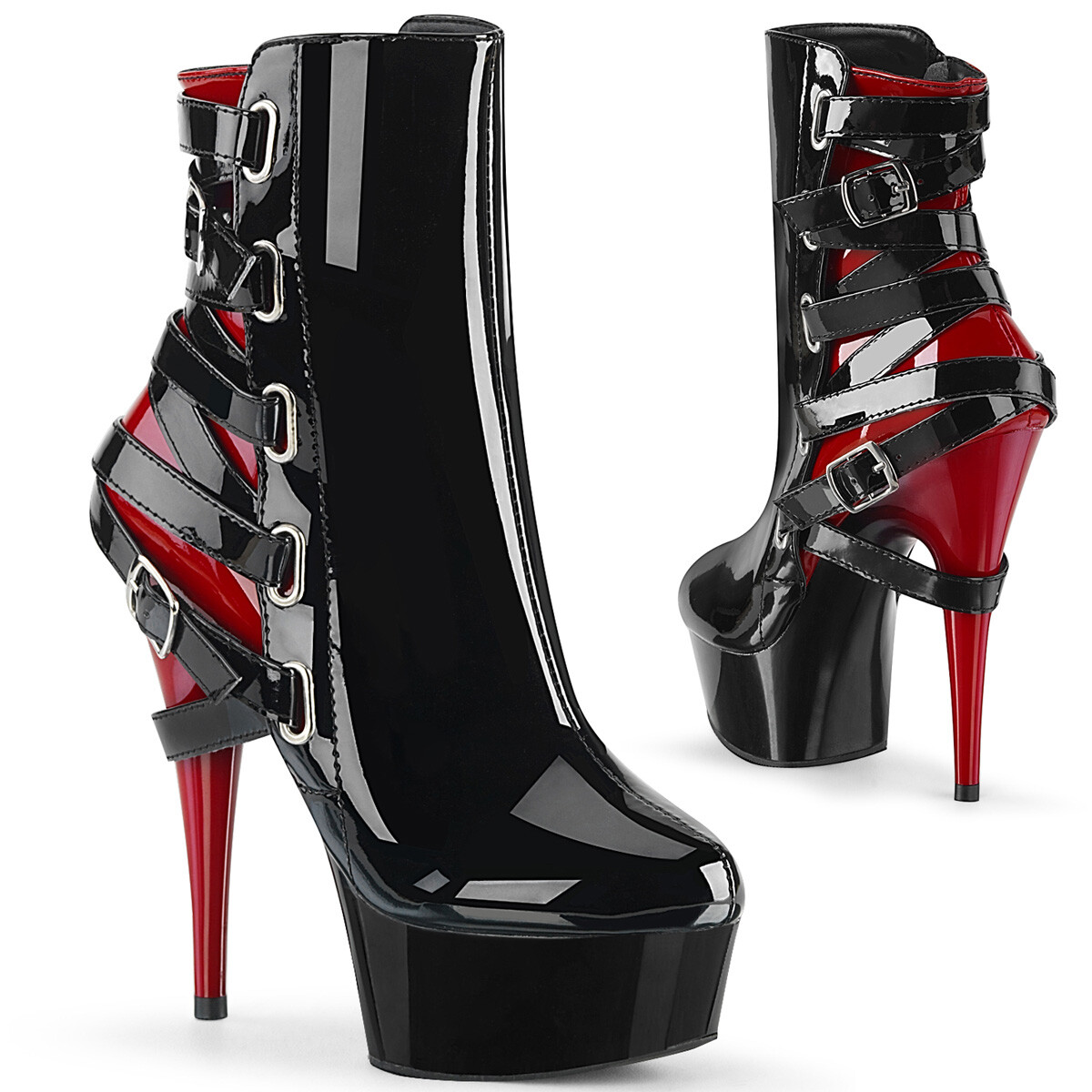 PLEASER DELIGHT-1012 Women’s 6″ Heel Platform Two Tone Strappy Ankle Boots
