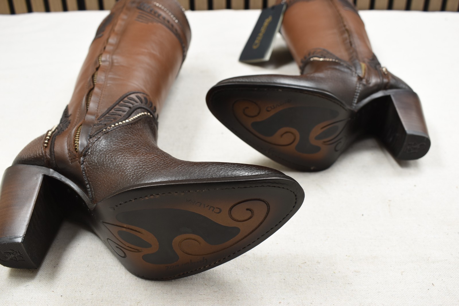 Cuadra Ladies Chocolate Embroidery Round Toe Cowhide Leather Boot CU583 US 8 M