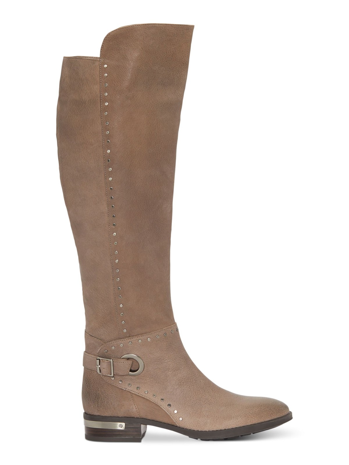 VINCE CAMUTO Womens Beige Heel Accent Studded Zip-Up Leather Riding Boot 5