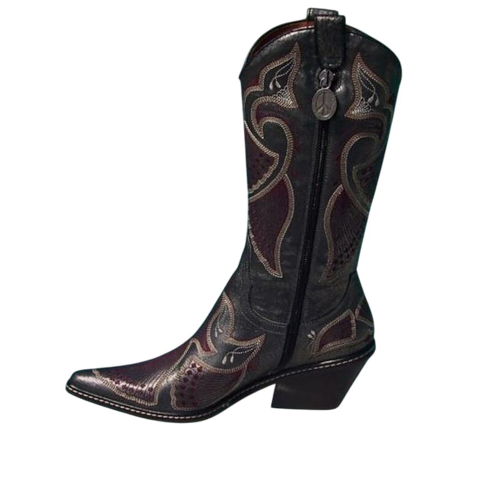 Donald Pliner Western Black Metallic Leather Intricate Stitch Boot New $750 NWT