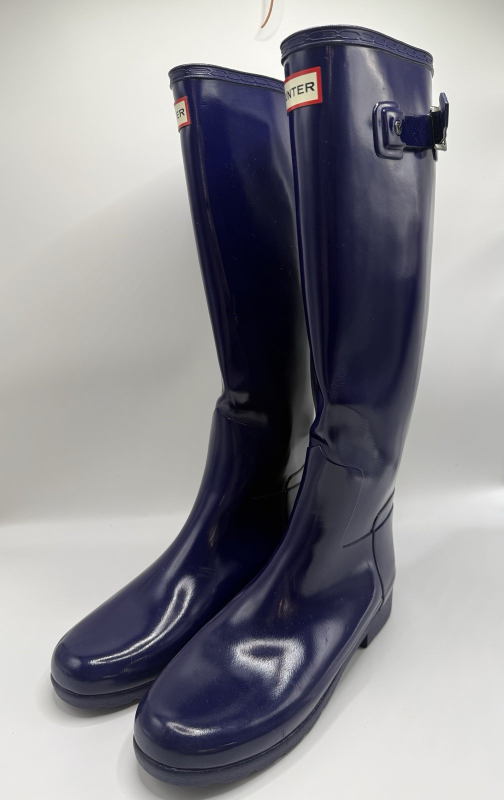 Hunter Womens Original Tall Back Adjustable Waterproof Rain Boots Glossy Navy 8